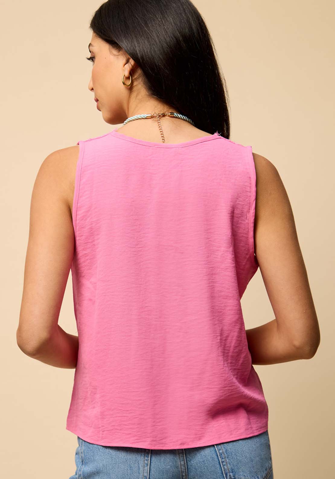 Little Mistress Pink Satin Lace Trim Top - Pink 2 Shaws Department Stores