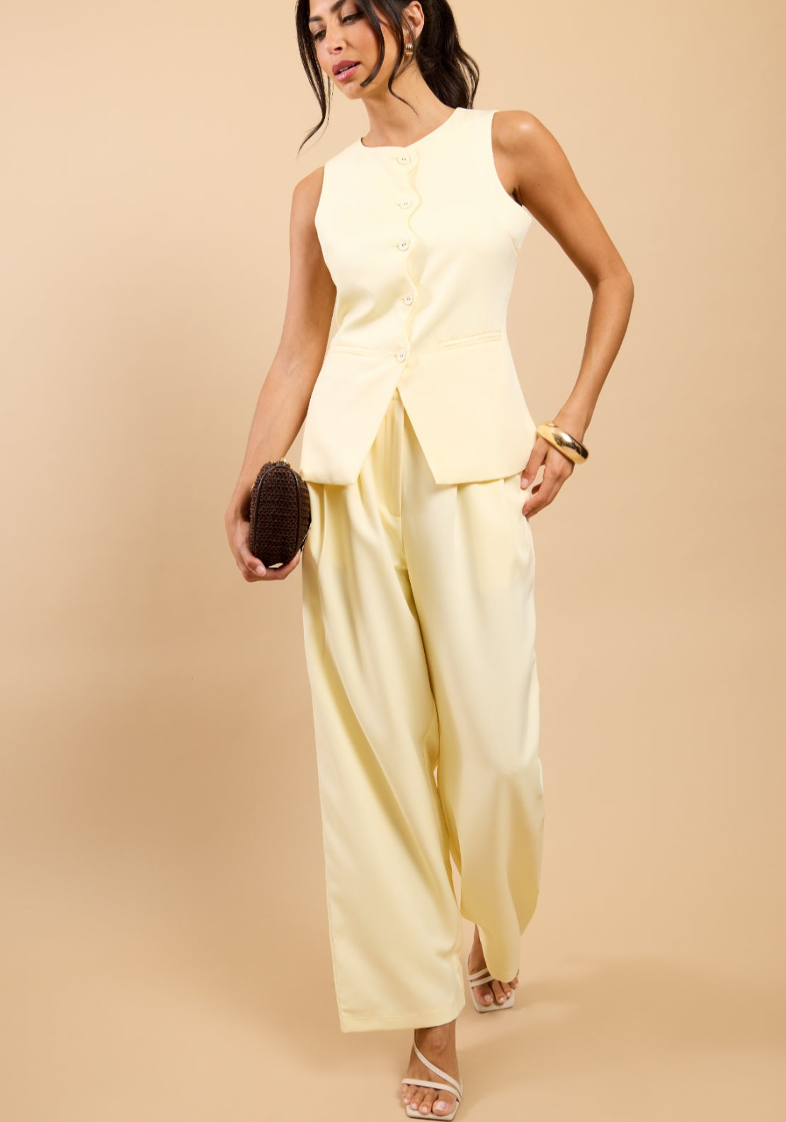 Verity Wide Leg Trousers - Lemon