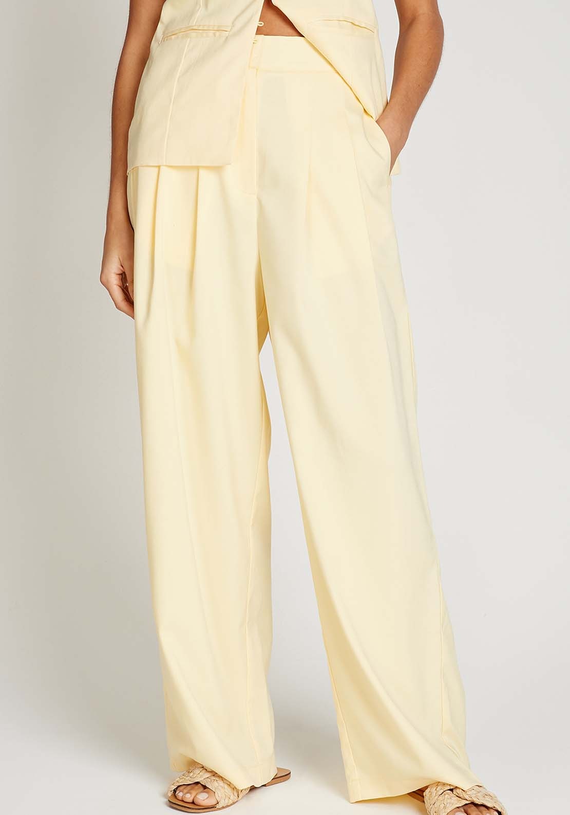 Little Mistress Butter Yellow Wide Leg Trousers - Butter Yellow 1 Shaws Department Stores