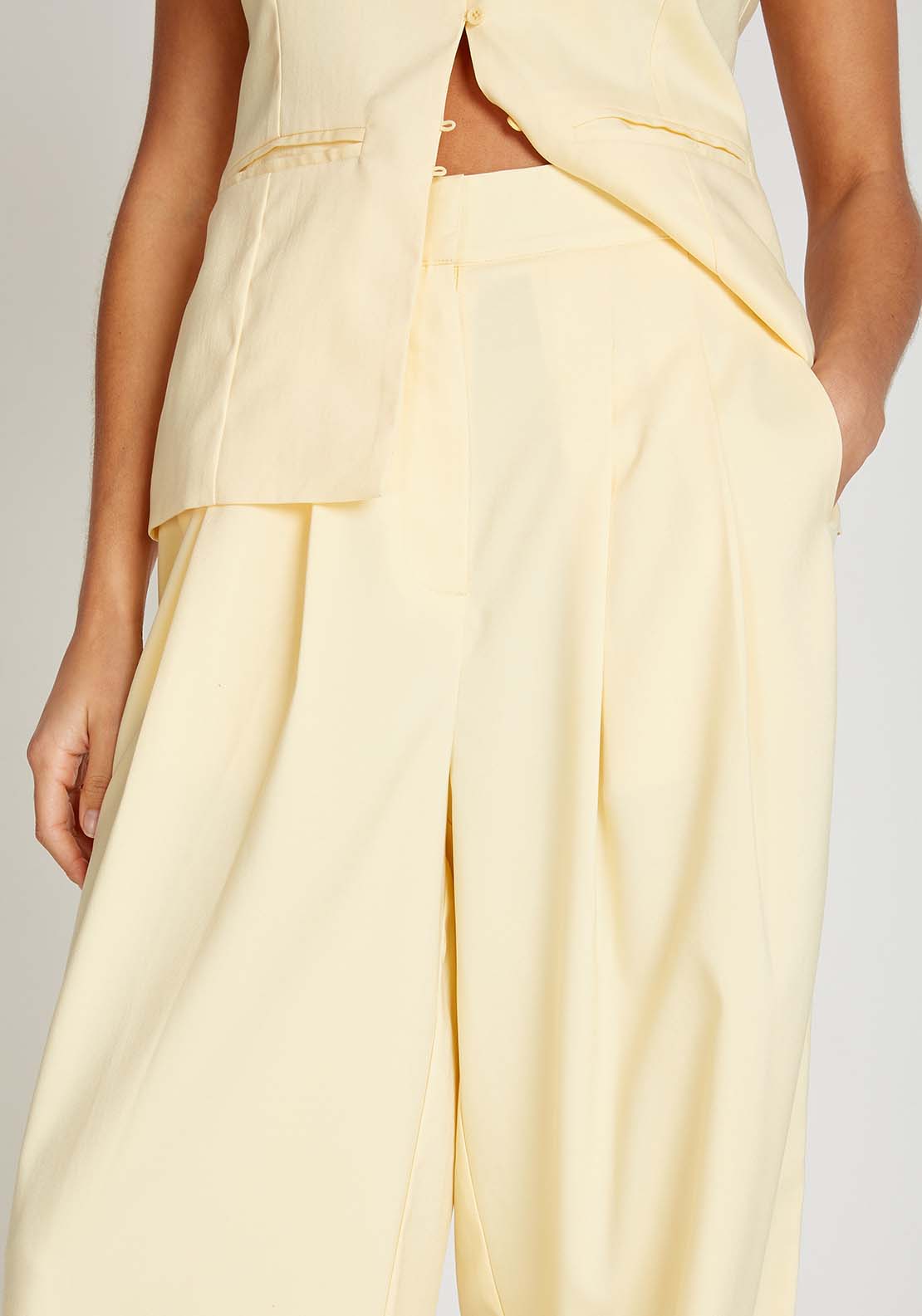 Little Mistress Butter Yellow Wide Leg Trousers - Butter Yellow 3 Shaws Department Stores
