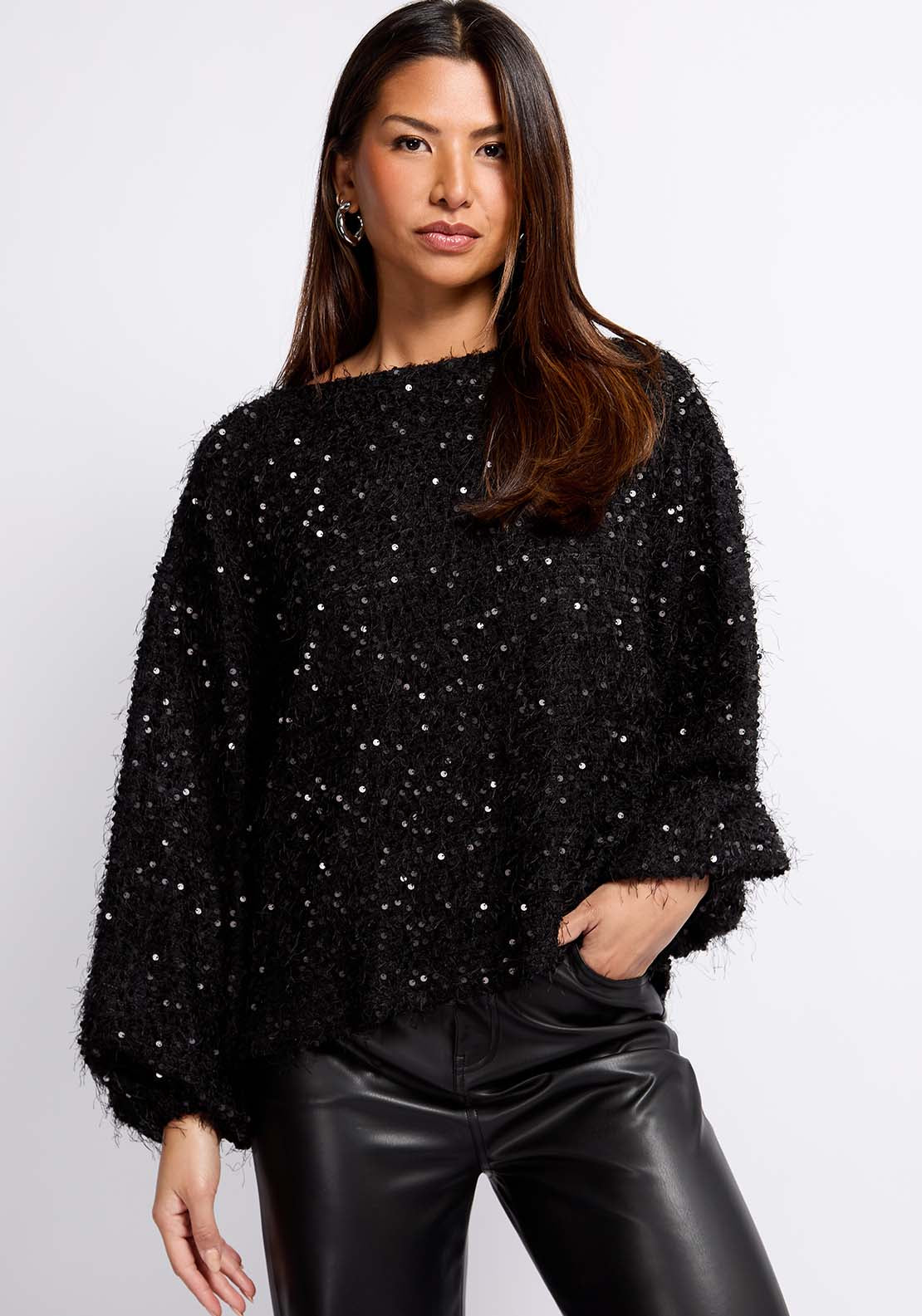 Sequin Eyelash Jumper - Black