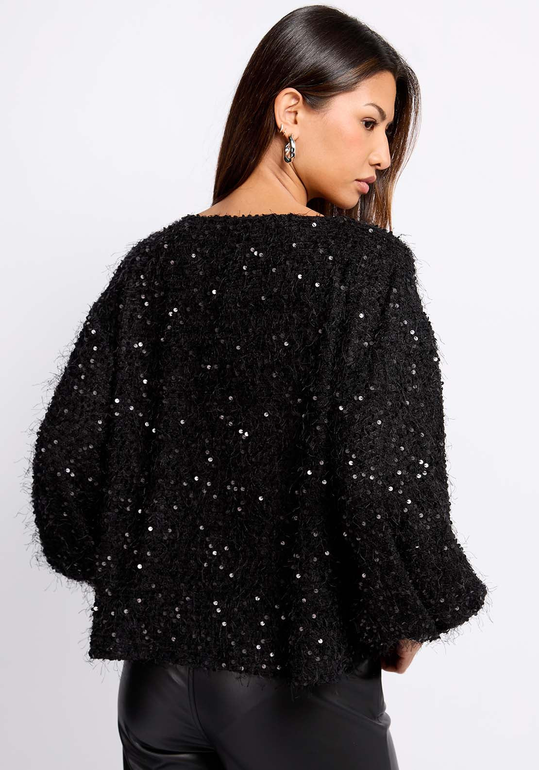 Sequin Eyelash Jumper - Black