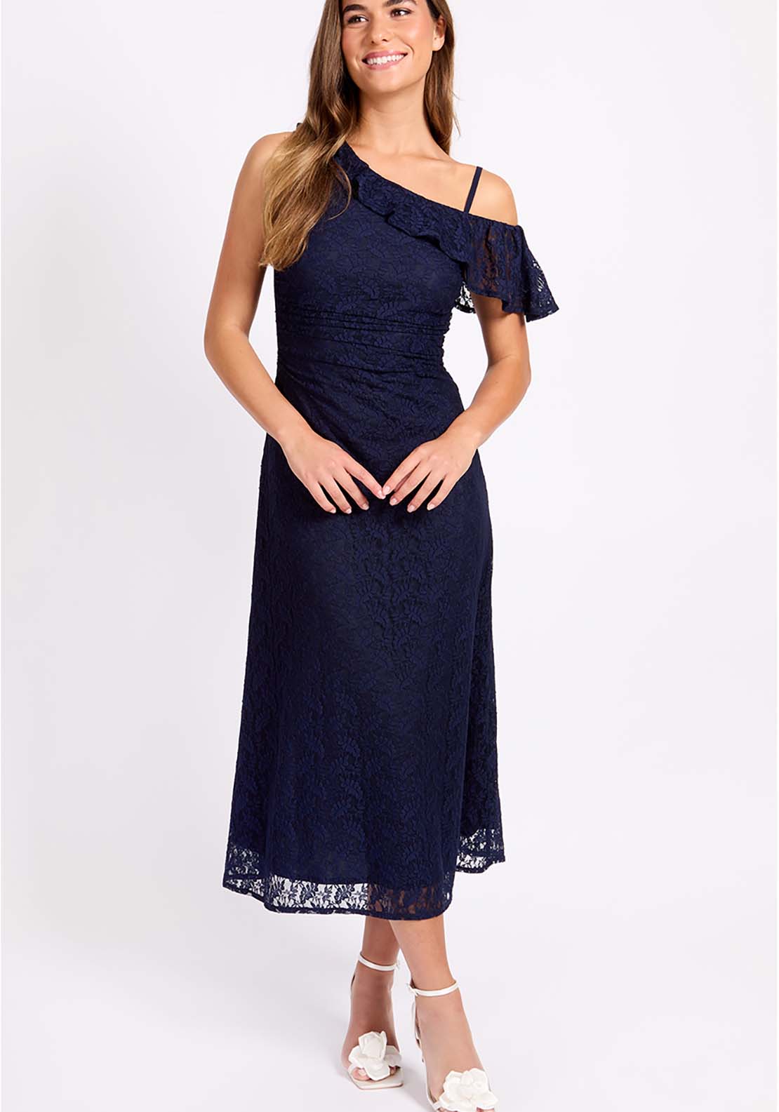 Little Mistress Navy Lace Midaxi Dress - Navy 1 Shaws Department Stores