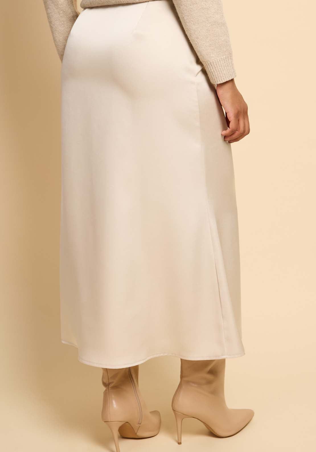Gathered Detail Satin Midi Skirt - Natural