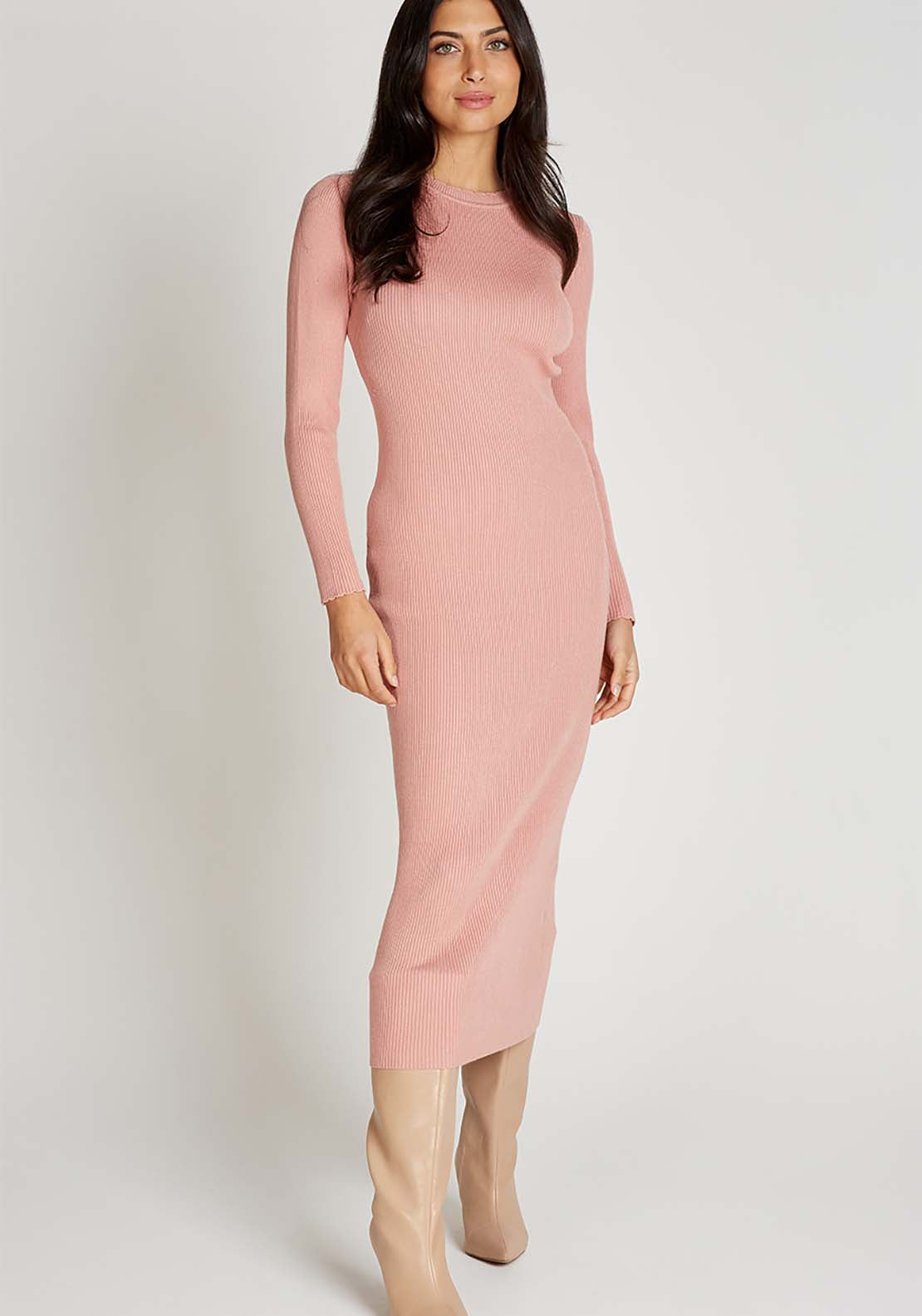 Little Mistress Clay Ribbed Midaxi Dress - Clay 1 Shaws Department Stores