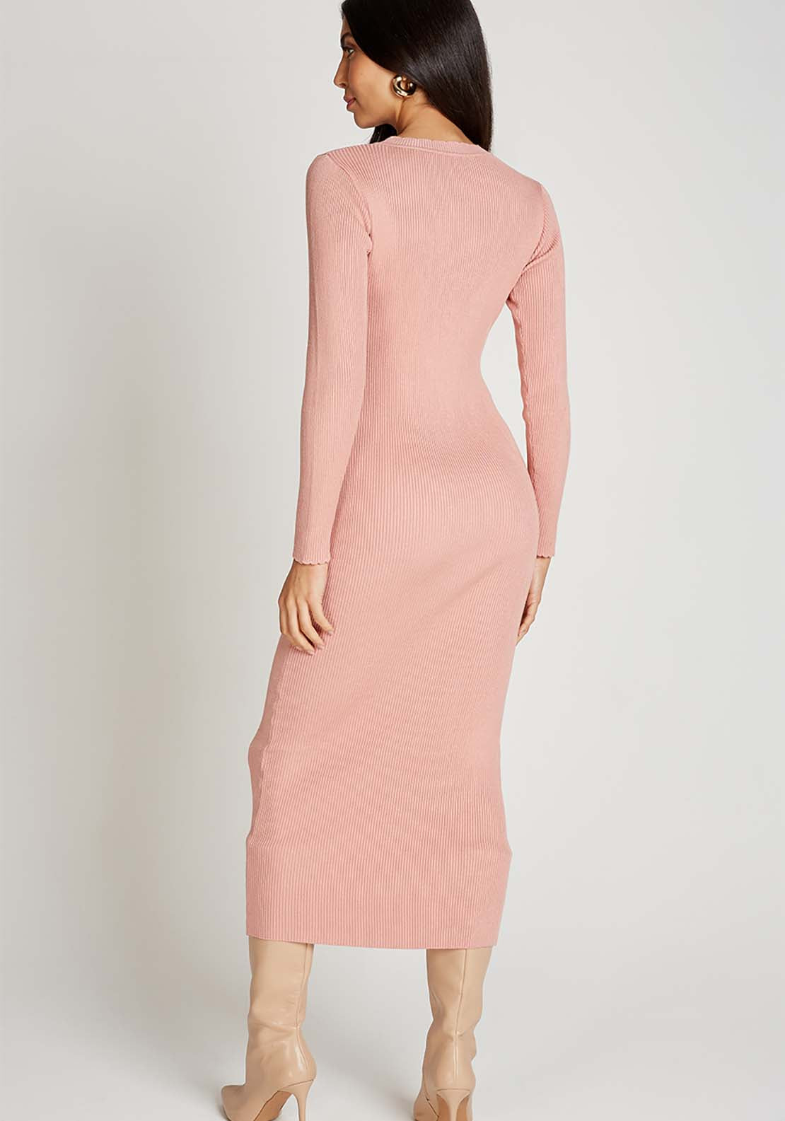 Little Mistress Clay Ribbed Midaxi Dress - Clay 4 Shaws Department Stores