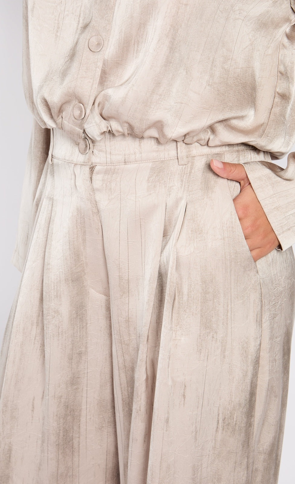 Little Mistress Oyster Satin Trousers - Mushroom 3 Shaws Department Stores