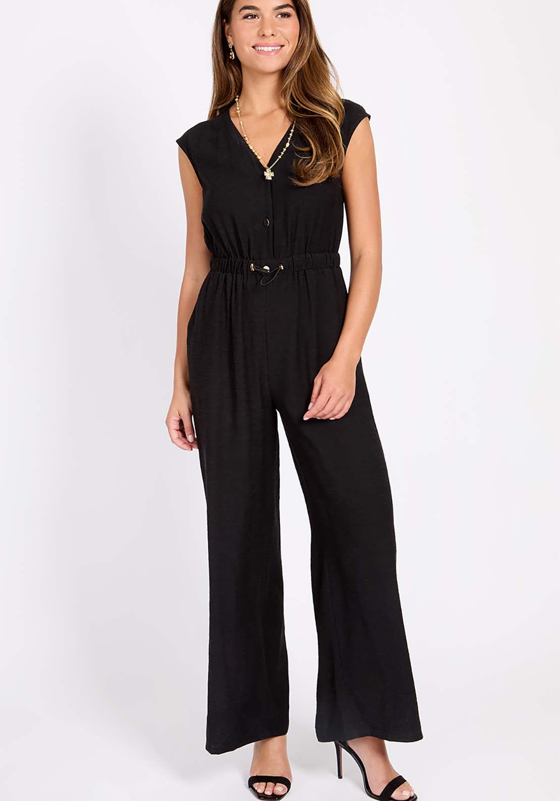 Little Mistress Black Wide Leg Jumpsuit - Black 1 Shaws Department Stores