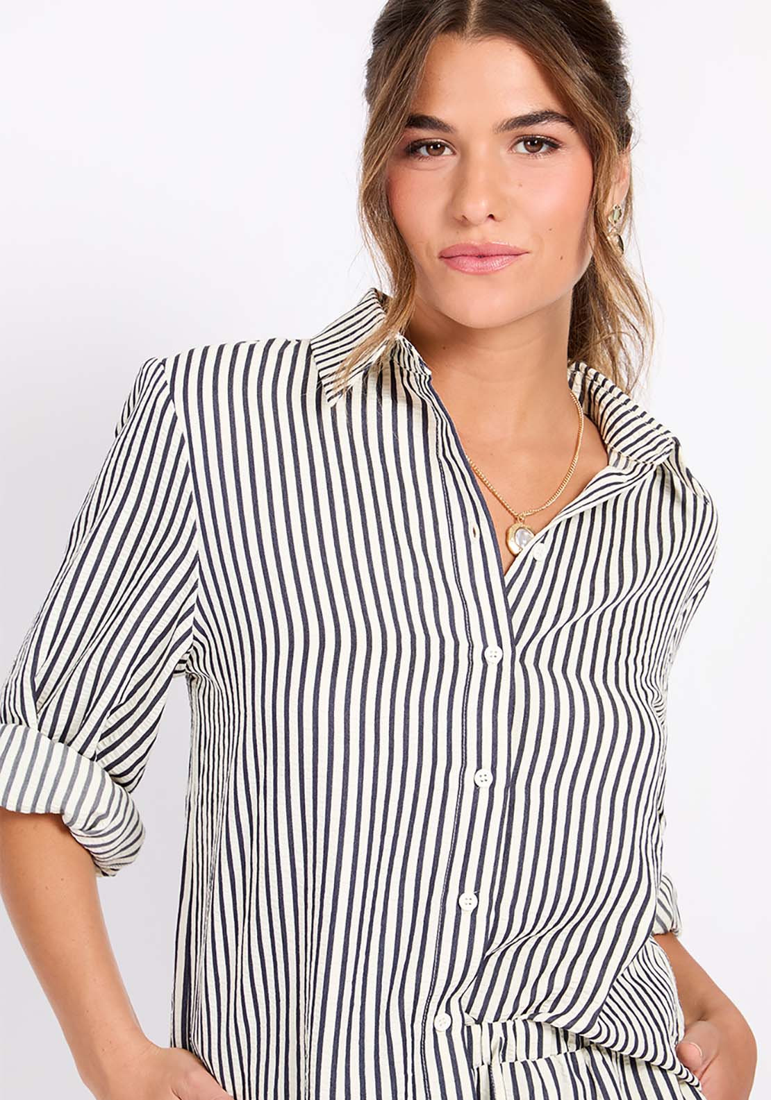Little Mistress Striped Shirt - Black And Cream 2 Shaws Department Stores