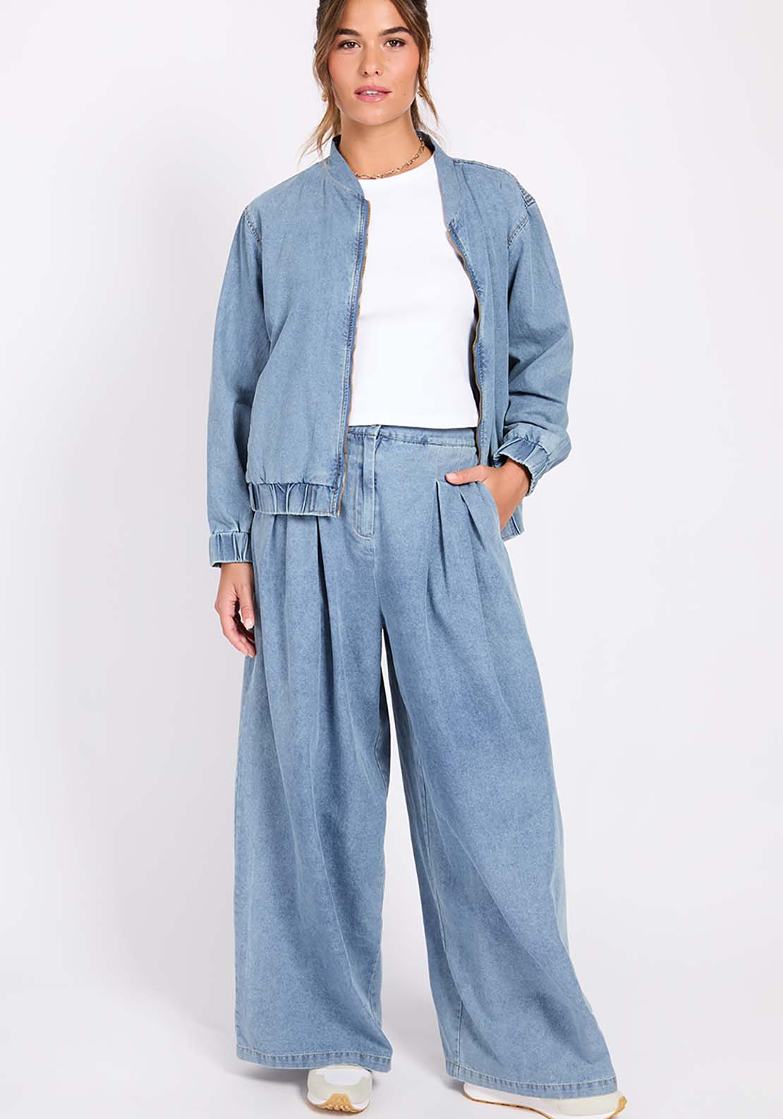 Little Mistress Blue Denim Bomber Jacket - Blue 1 Shaws Department Stores