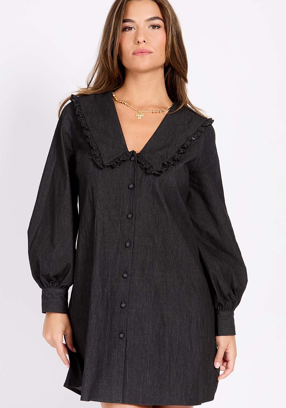 Little Mistress Black Denim Mini Dress - Black 2 Shaws Department Stores