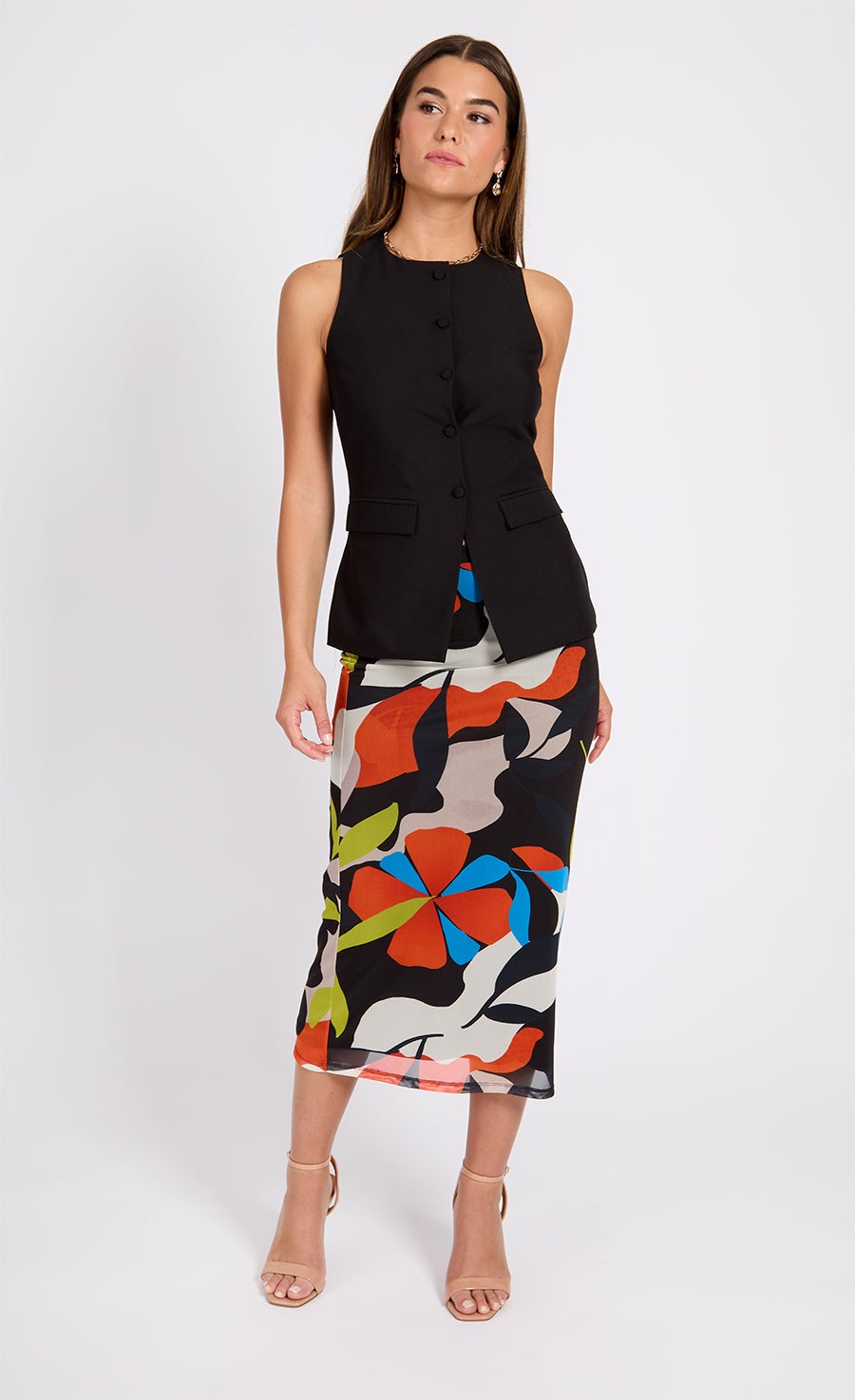 Little Mistress Black Sleeveless Waistcoat - Black 2 Shaws Department Stores