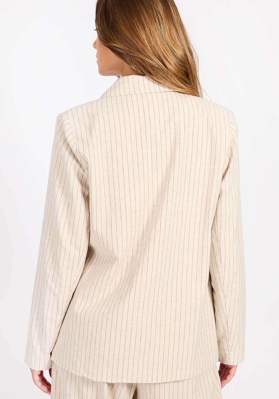 Little Mistress Striped Linen Blazer - Oatmeal 4 Shaws Department Stores