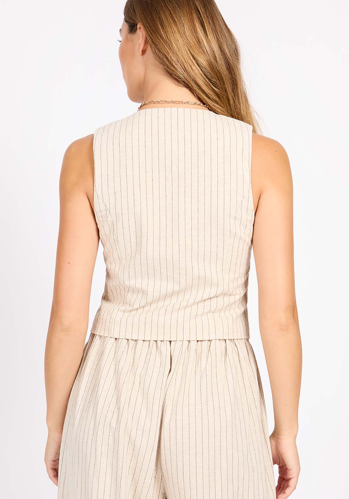 Little Mistress Striped Linen Waistcoat - Oatmeal 3 Shaws Department Stores
