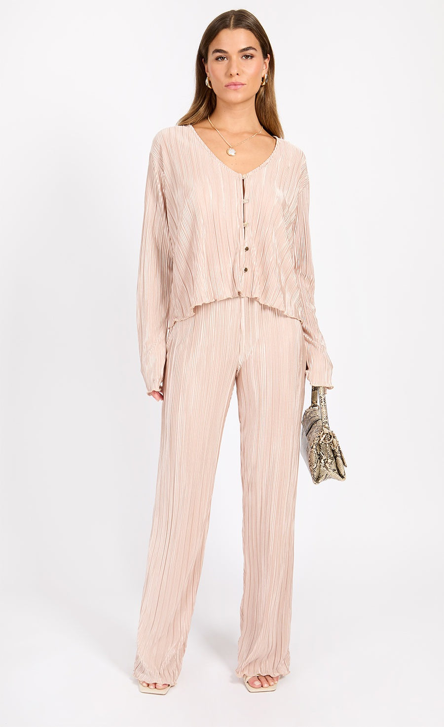Little Mistress Champagne Plisse Trousers - Champagne 1 Shaws Department Stores