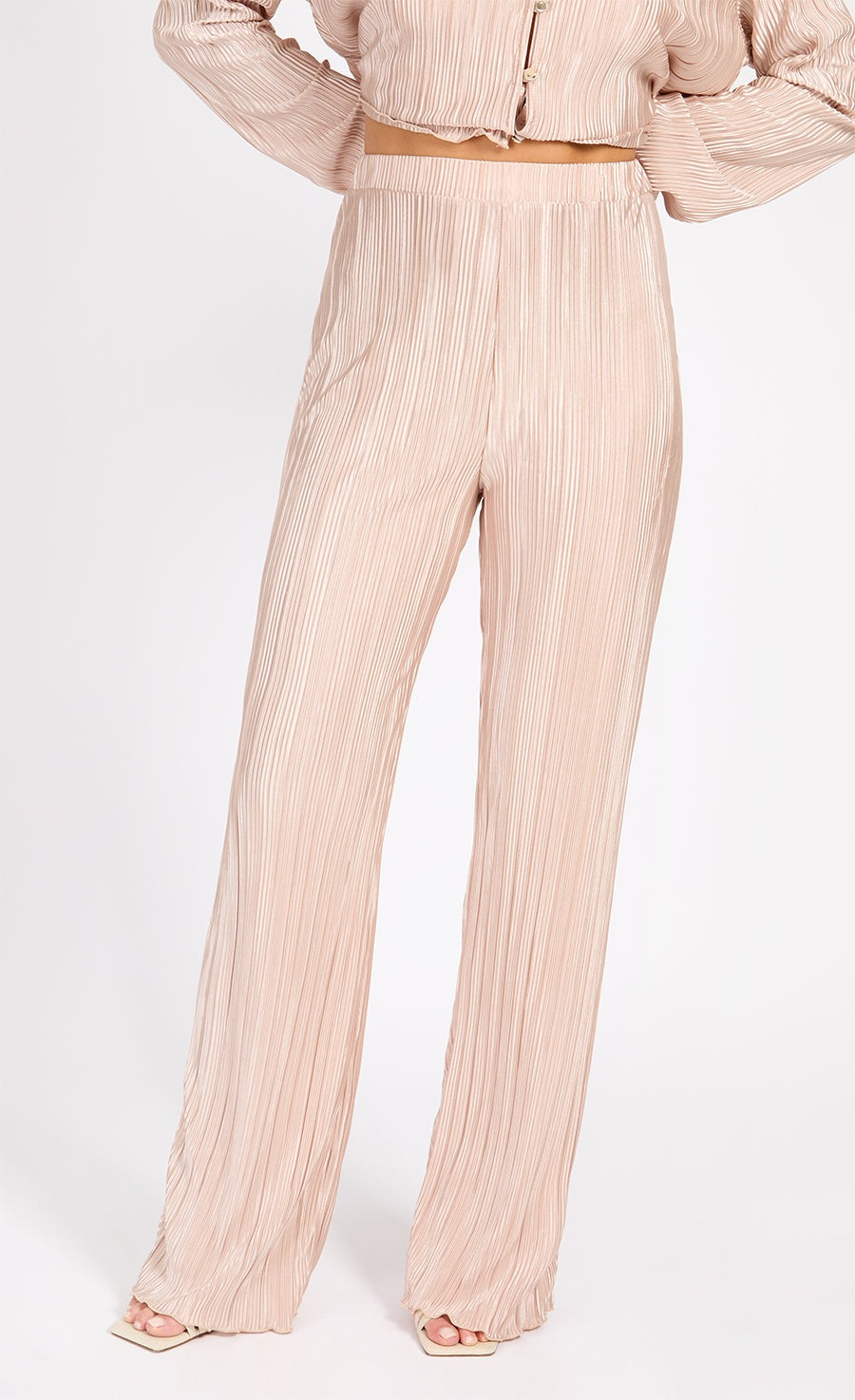 Little Mistress Champagne Plisse Trousers - Champagne 2 Shaws Department Stores