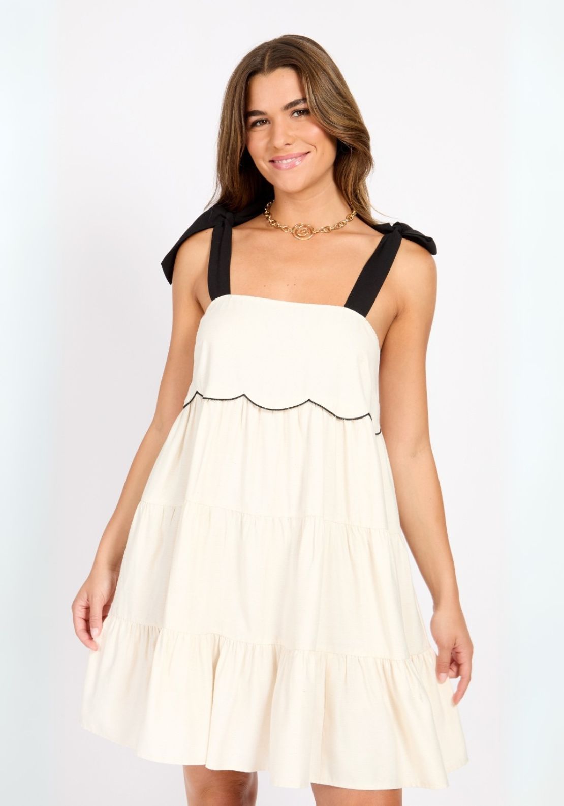 Little Mistress Cream Linen Mini Dress - Cream 1 Shaws Department Stores