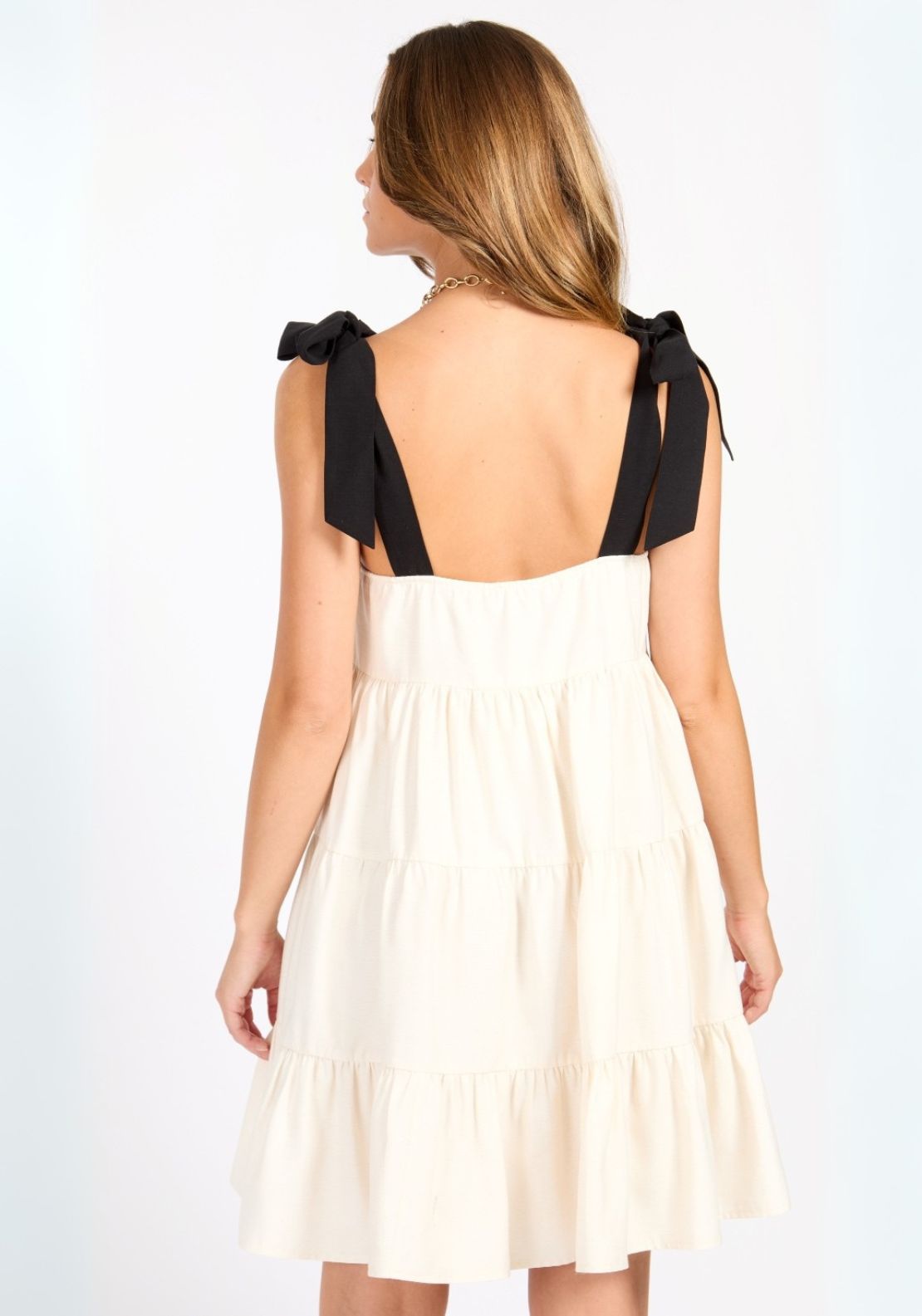 Little Mistress Cream Linen Mini Dress - Cream 2 Shaws Department Stores
