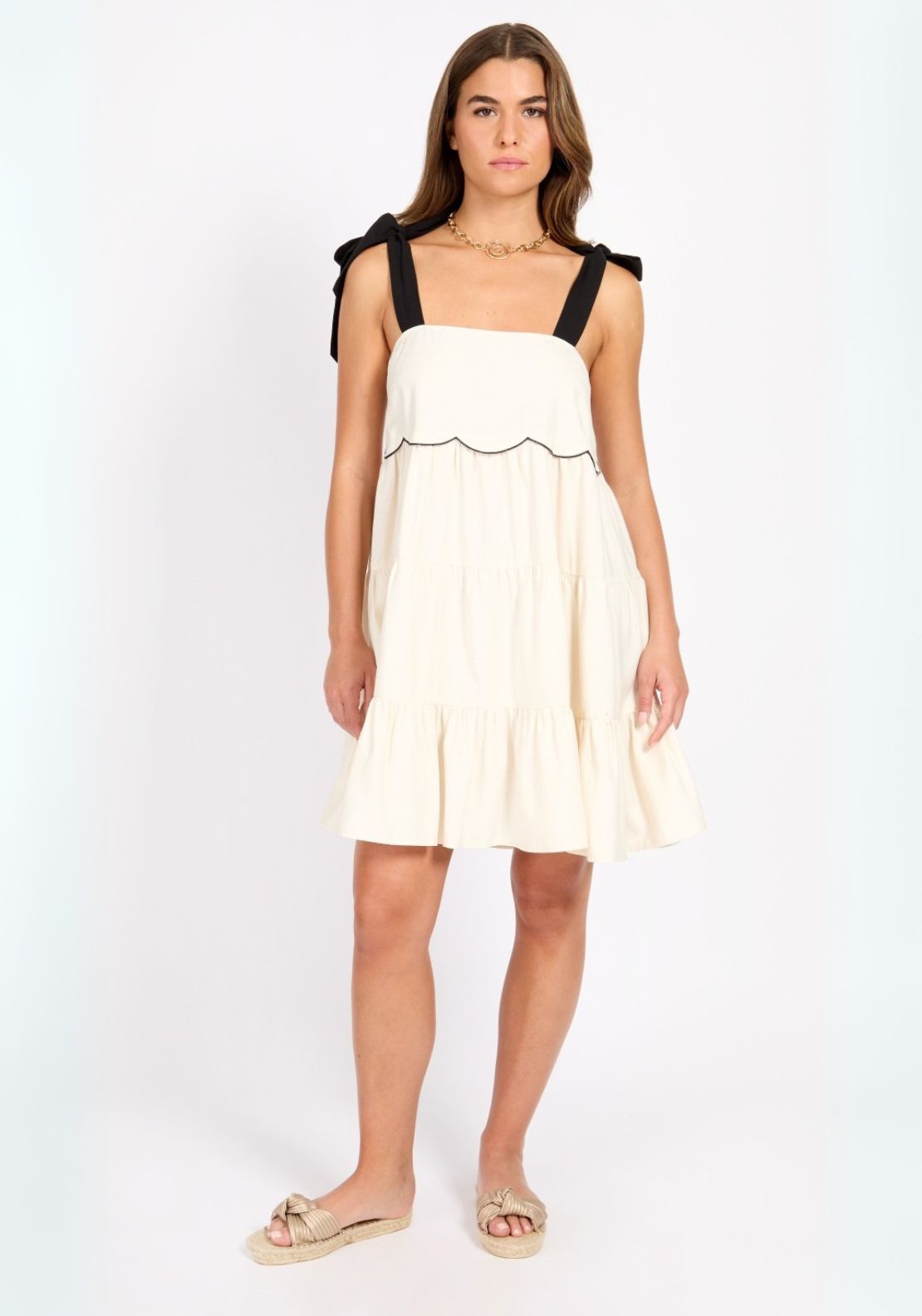 Little Mistress Cream Linen Mini Dress - Cream 4 Shaws Department Stores
