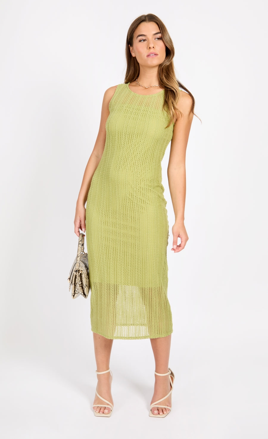Little Mistress Lime Crochet Midaxi Dress - Lime 1 Shaws Department Stores