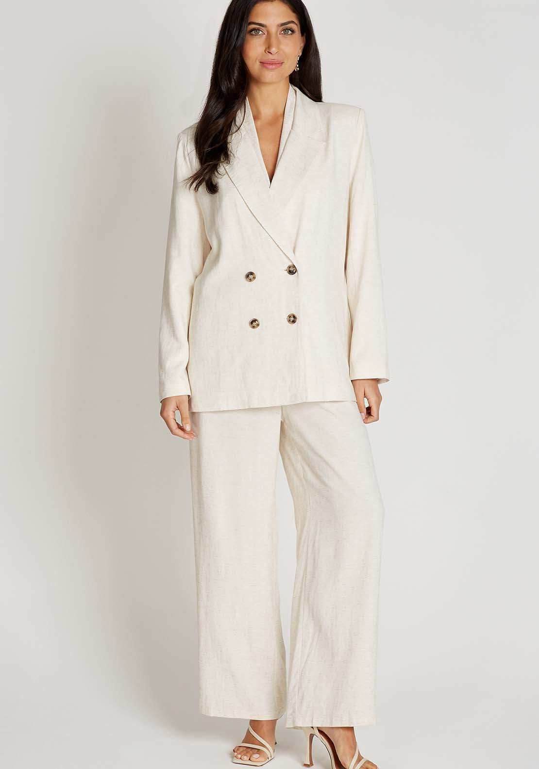 Little Mistress Oatmeal Blazer With Linen - Beige 4 Shaws Department Stores