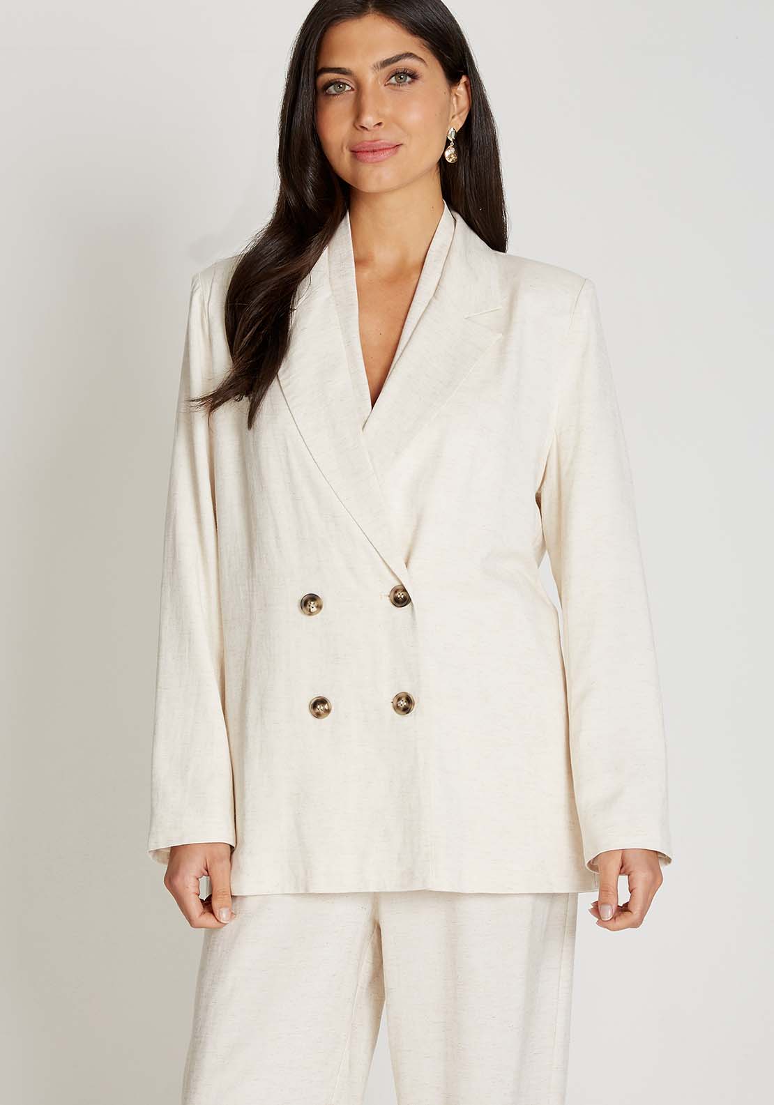 Little Mistress Oatmeal Blazer With Linen - Beige 1 Shaws Department Stores