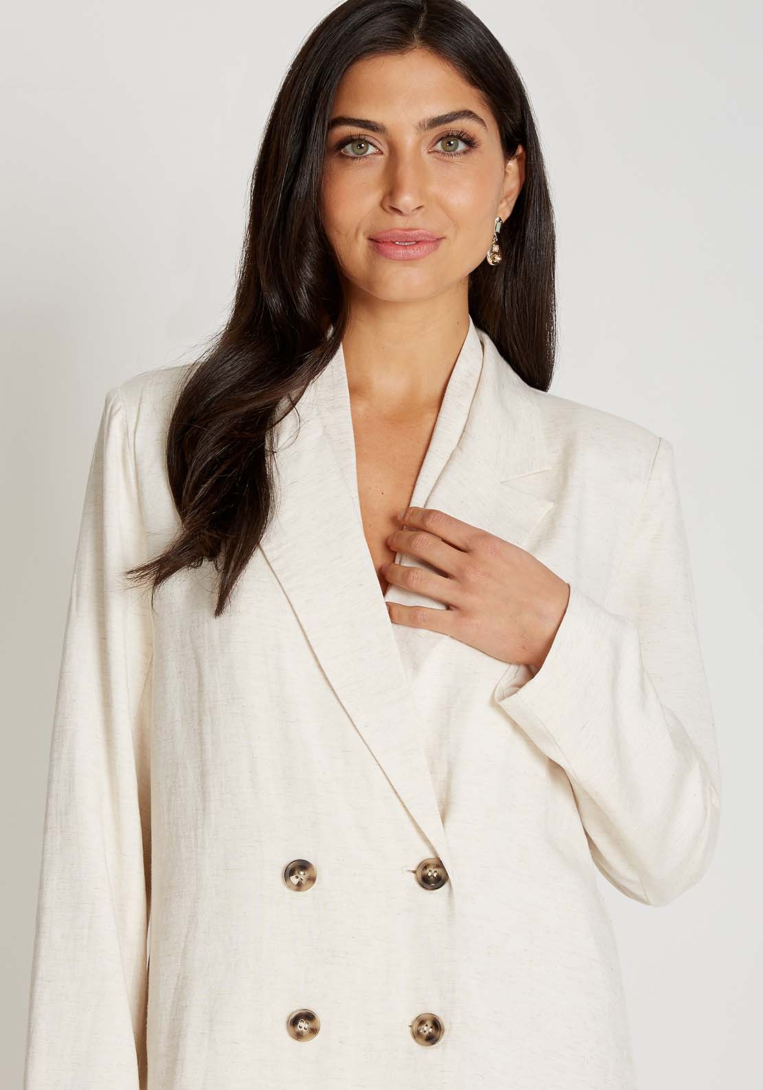 Little Mistress Oatmeal Blazer With Linen - Beige 3 Shaws Department Stores