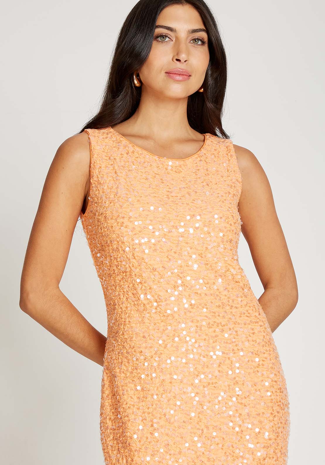 Little Mistress Orange Sequin Waffle Midi Dress - Orange 4 Shaws Department Stores