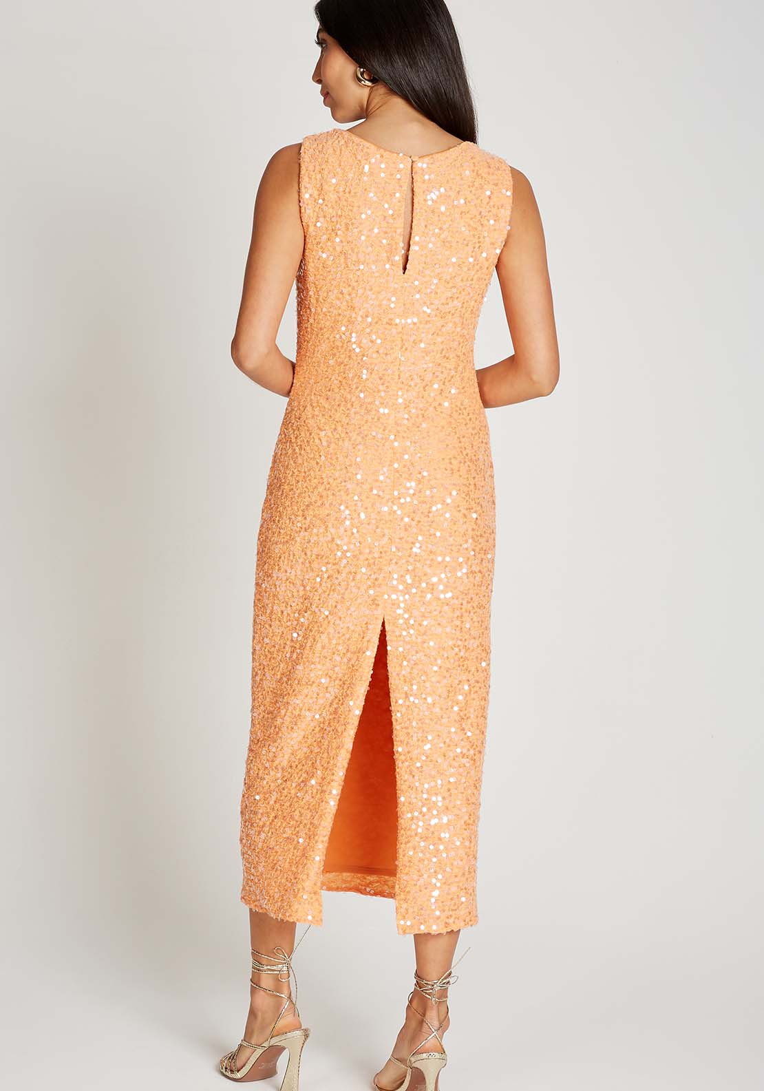 Little Mistress Orange Sequin Waffle Midi Dress - Orange 2 Shaws Department Stores