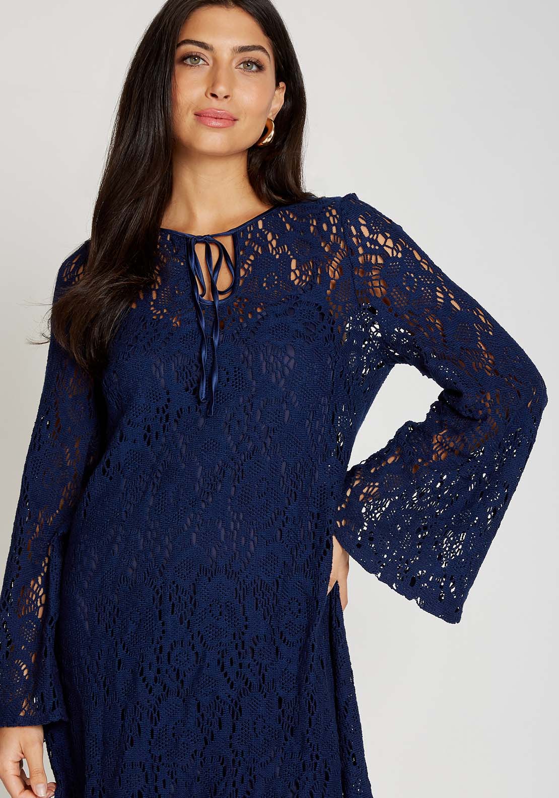 Little Mistress Navy Crochet Mini Dress - Blue 4 Shaws Department Stores