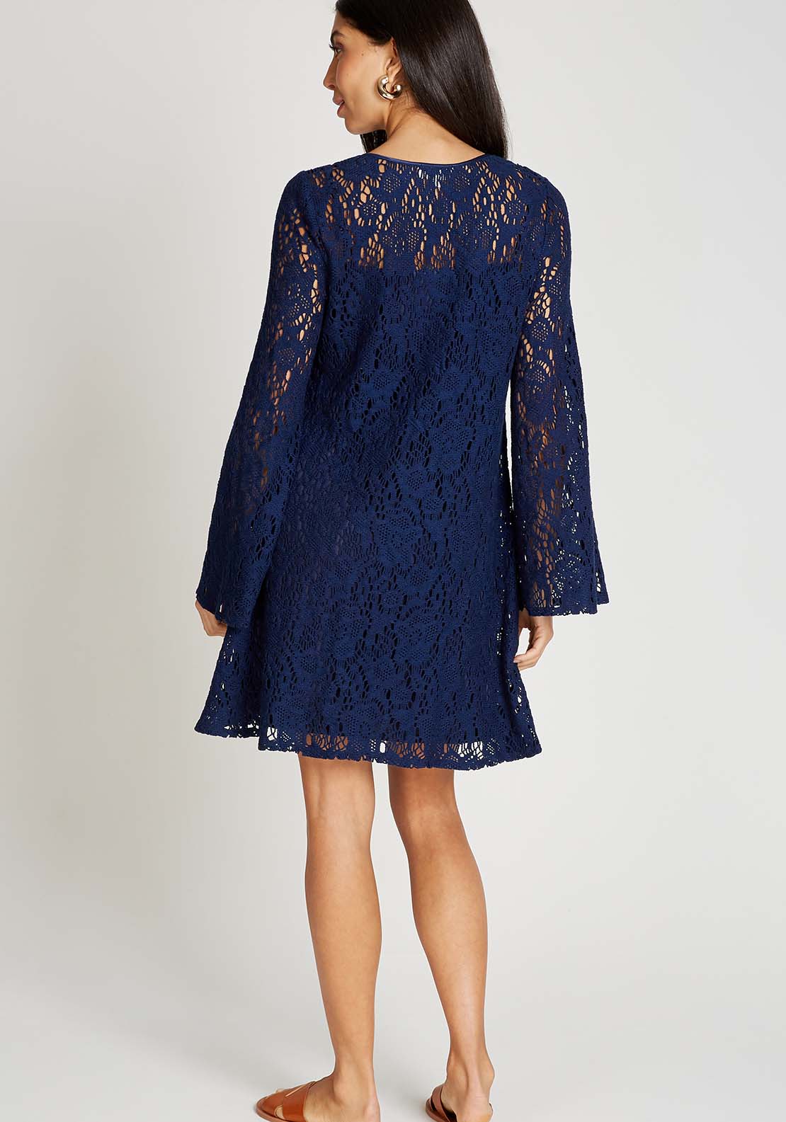 Little Mistress Navy Crochet Mini Dress - Blue 2 Shaws Department Stores