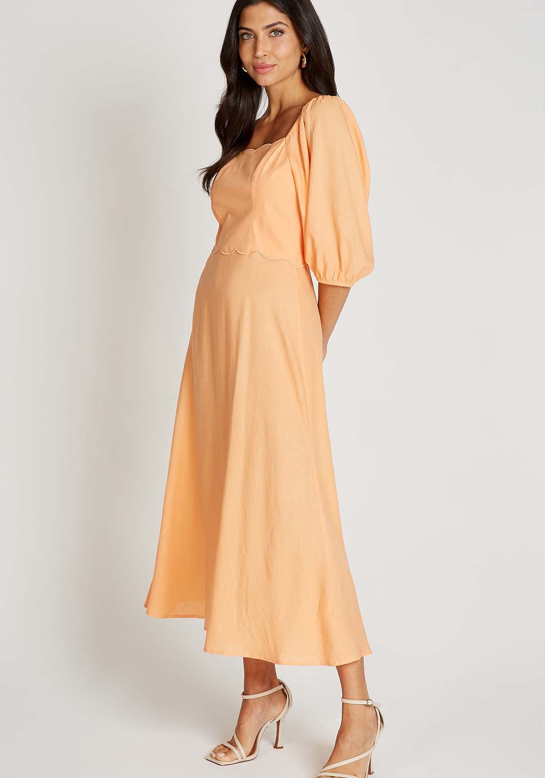 Little Mistress Orange Midi Dress With Linen - Orange 3 Shaws Department Stores
