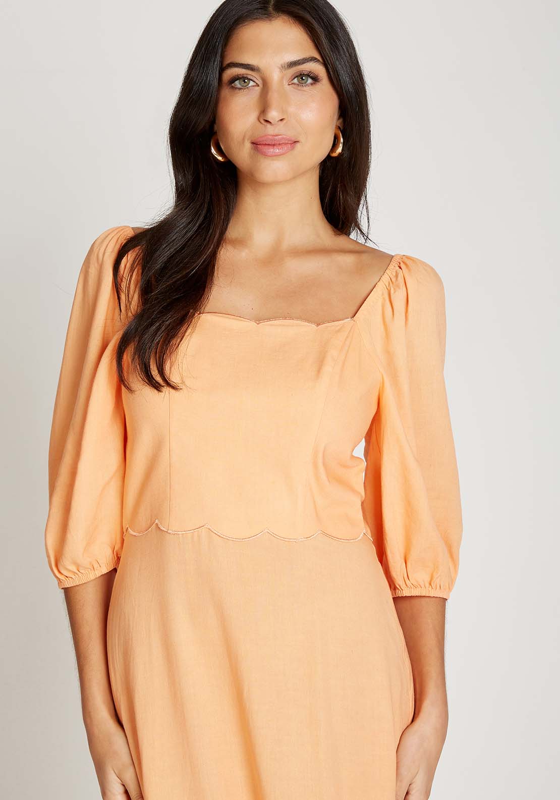 Little Mistress Orange Midi Dress With Linen - Orange 4 Shaws Department Stores