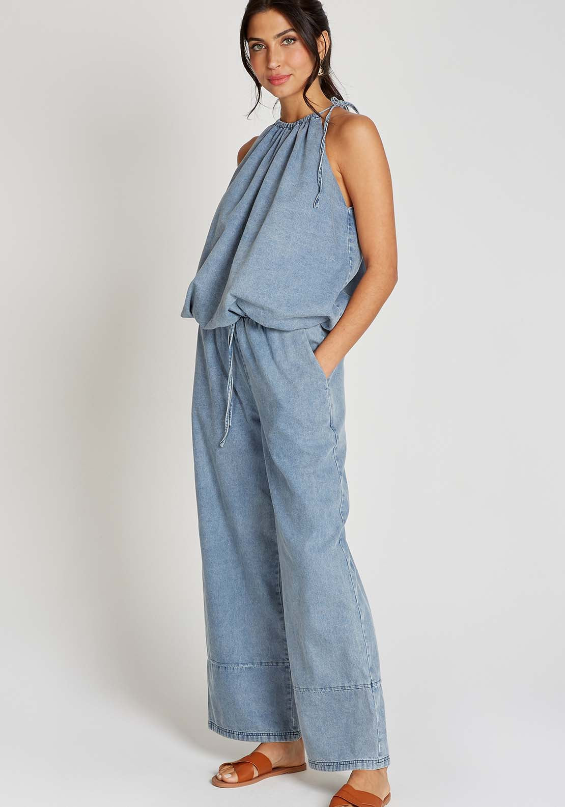Little Mistress Blue Denim Halter Neck Top - Blue Denim 4 Shaws Department Stores