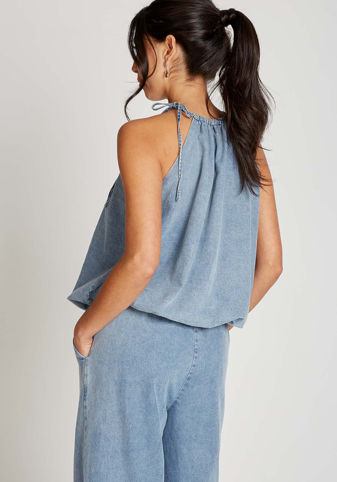 Little Mistress Blue Denim Halter Neck Top - Blue Denim 2 Shaws Department Stores