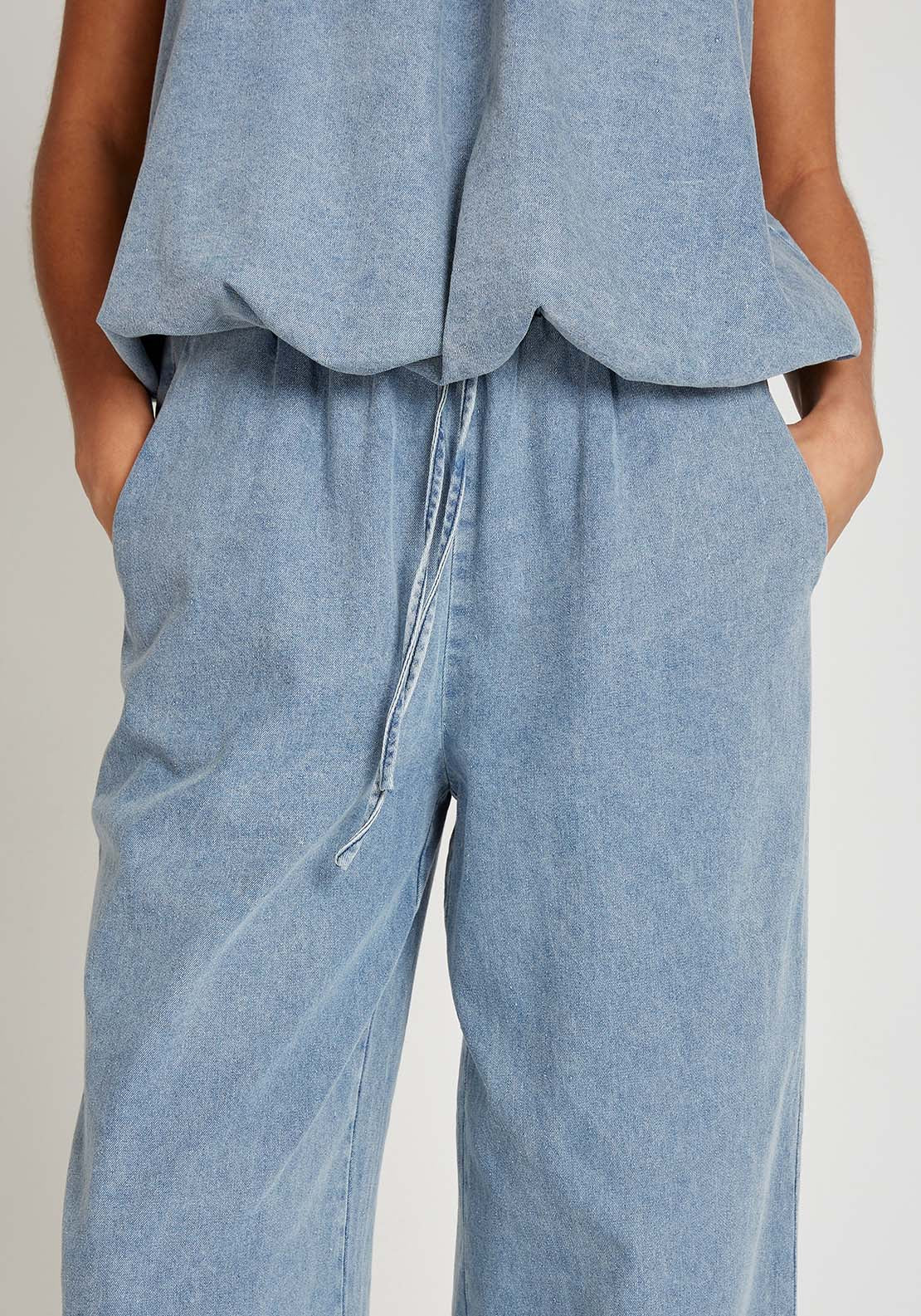 Little Mistress Blue Denim Wide Leg Trousers - Blue Denim 3 Shaws Department Stores
