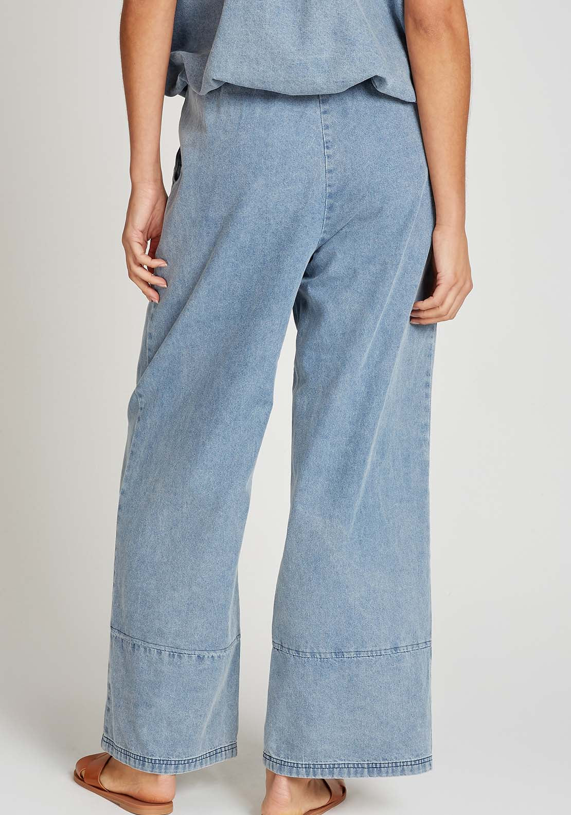Little Mistress Blue Denim Wide Leg Trousers - Blue Denim 2 Shaws Department Stores