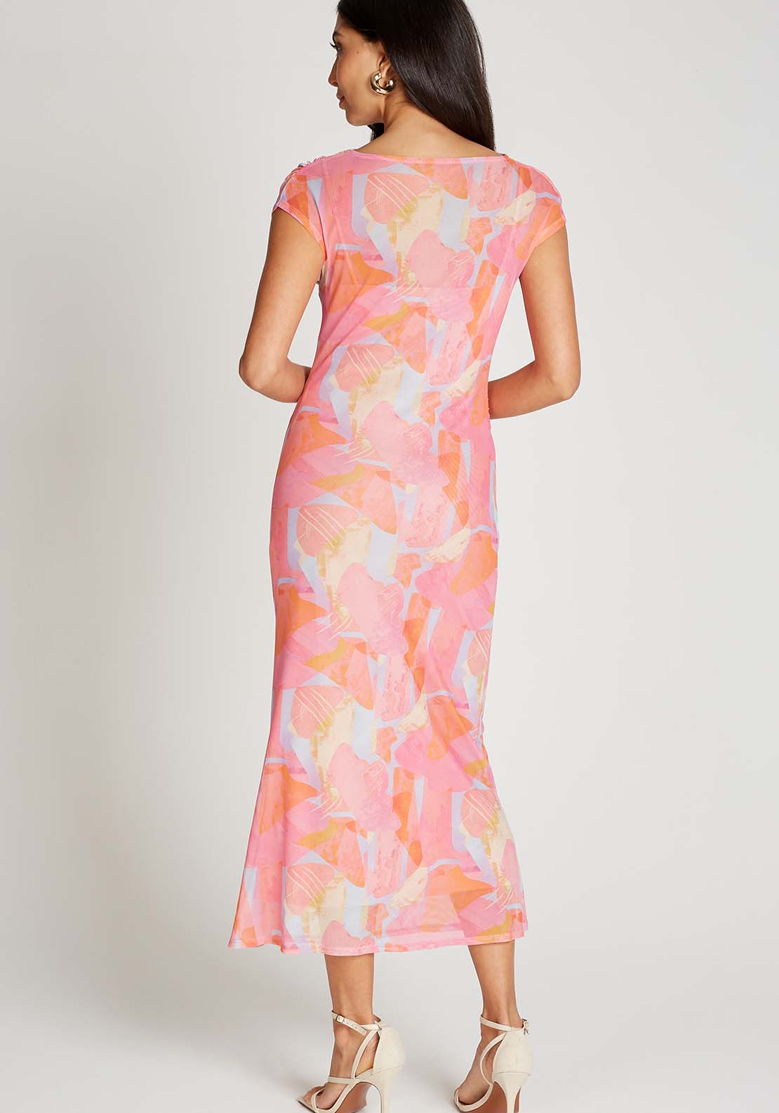 Little Mistress Pink Print Mesh Midaxi Dress - Pink Print 2 Shaws Department Stores