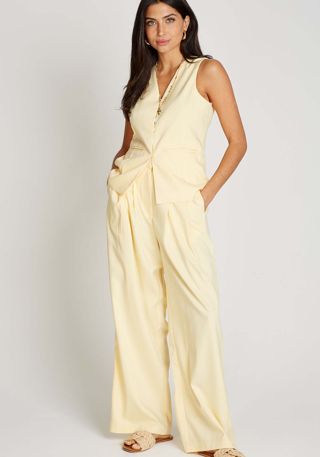 Little Mistress Butter Yellow Waistcoat - Butter Yellow 4 Shaws Department Stores