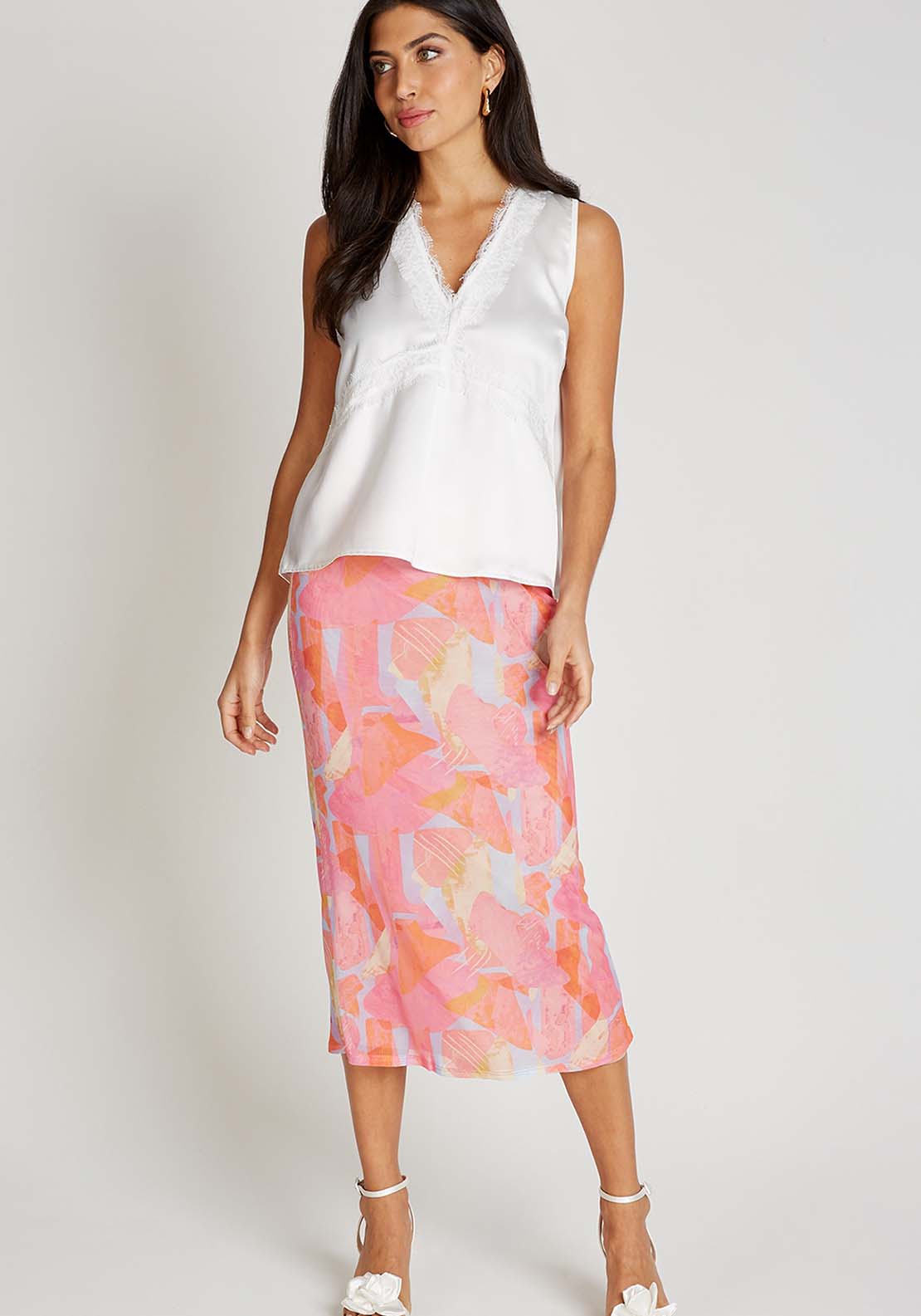 Little Mistress Pink Print Mesh Midi Skirt - Pink Print 1 Shaws Department Stores