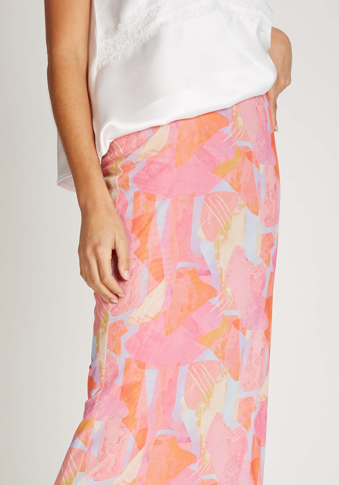 Little Mistress Pink Print Mesh Midi Skirt - Pink Print 3 Shaws Department Stores
