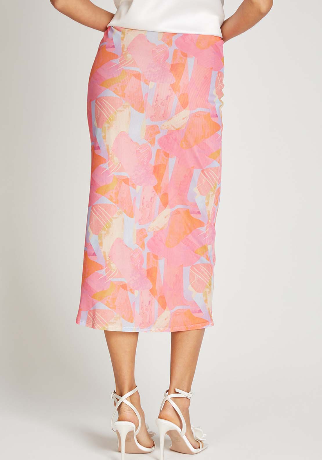 Little Mistress Pink Print Mesh Midi Skirt - Pink Print 2 Shaws Department Stores
