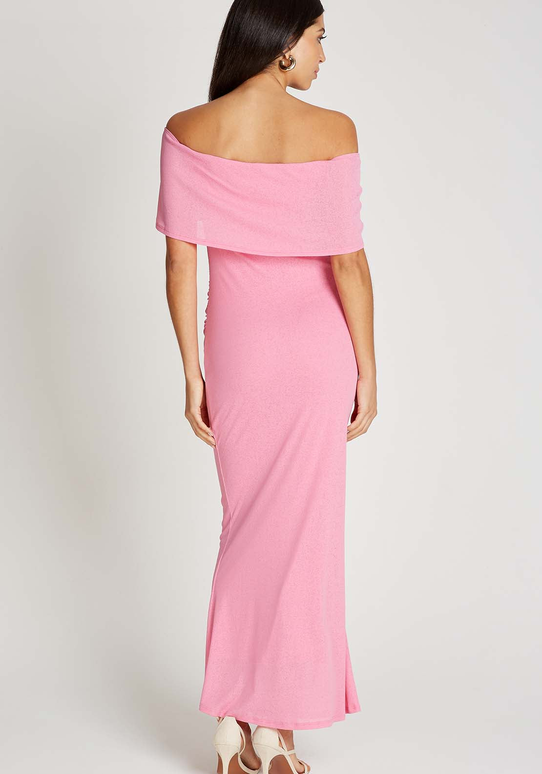 Little Mistress Pink Light Knit Bardot Midi Dress - Light Pink 2 Shaws Department Stores