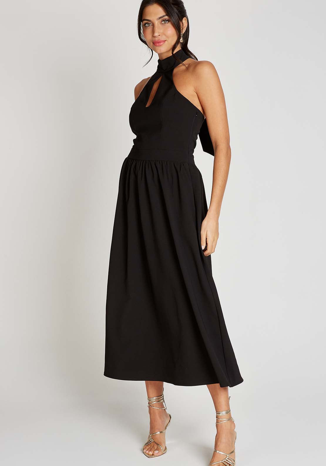 Little Mistress Black Halter Neck Keyhole Midi Dress - Black 3 Shaws Department Stores