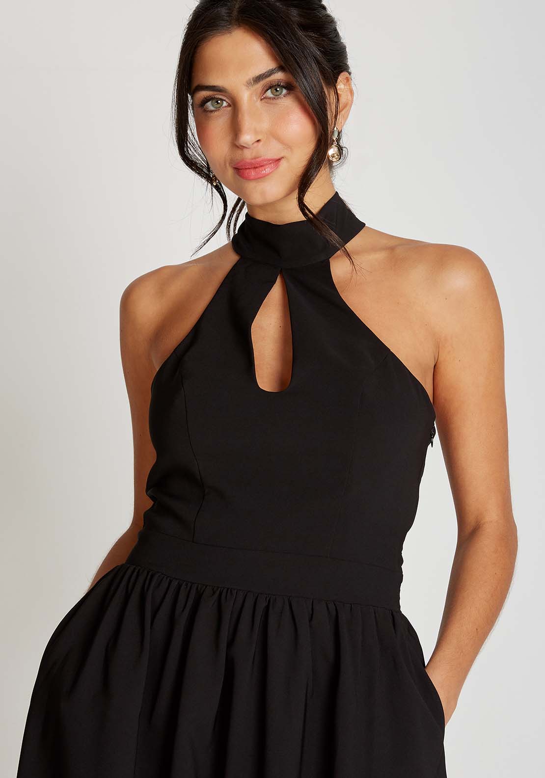 Little Mistress Black Halter Neck Keyhole Midi Dress - Black 4 Shaws Department Stores