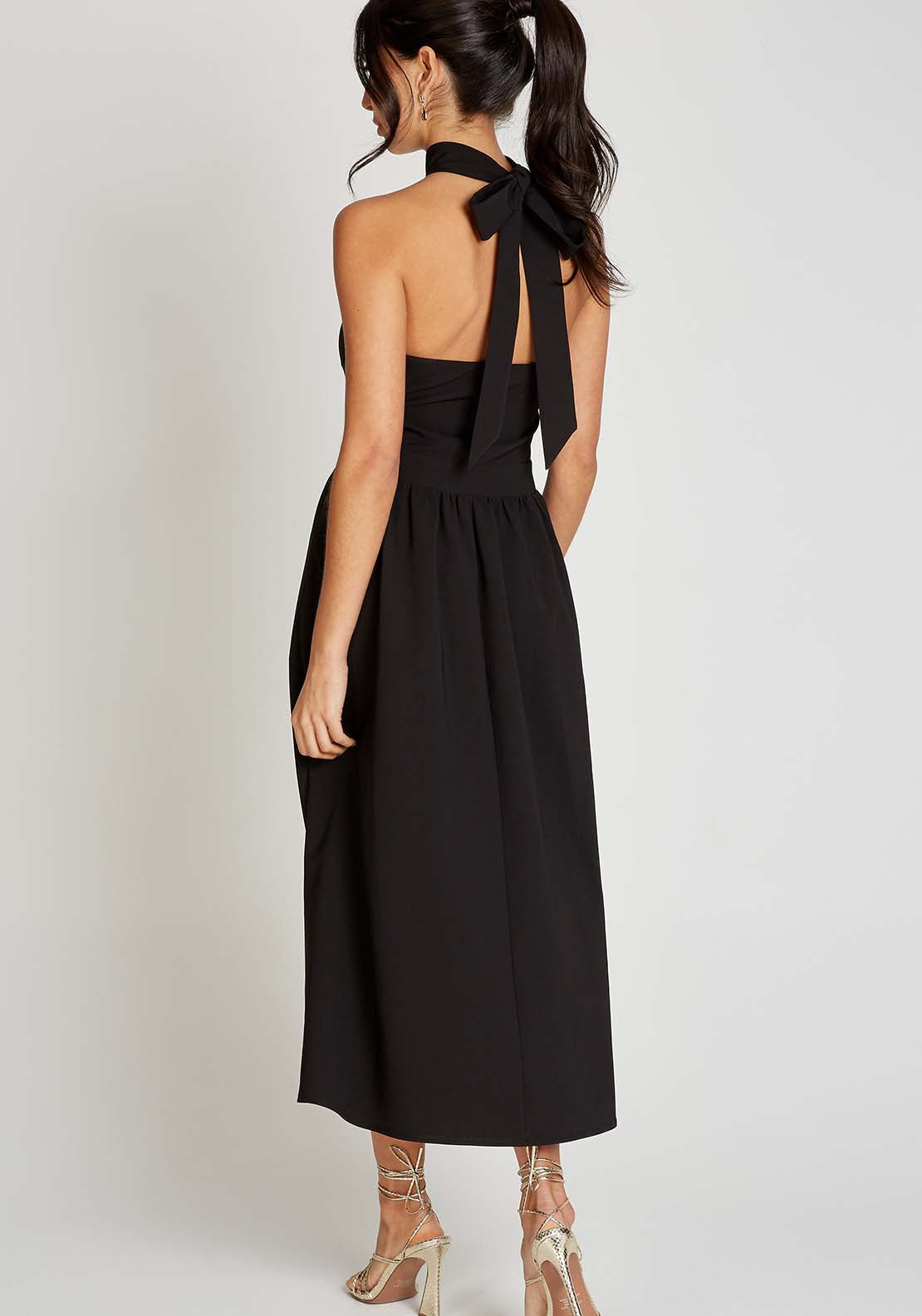 Little Mistress Black Halter Neck Keyhole Midi Dress - Black 2 Shaws Department Stores