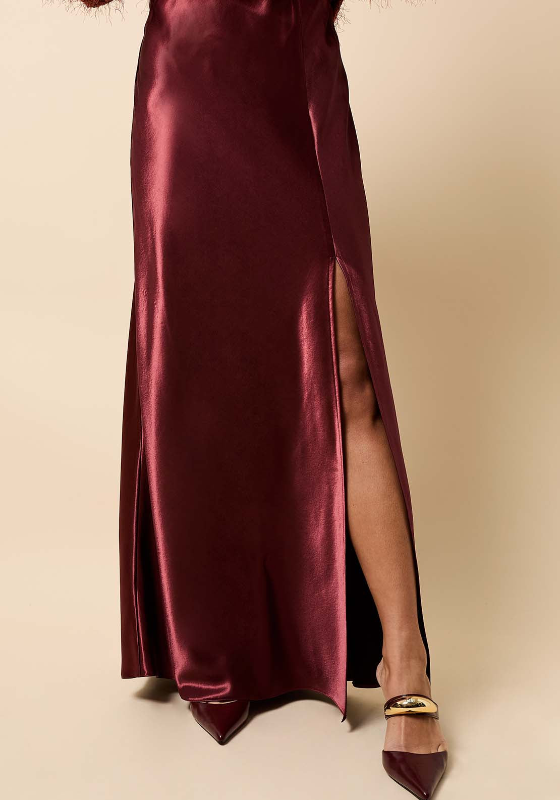 Satin Maxi Skirt - Burgundy