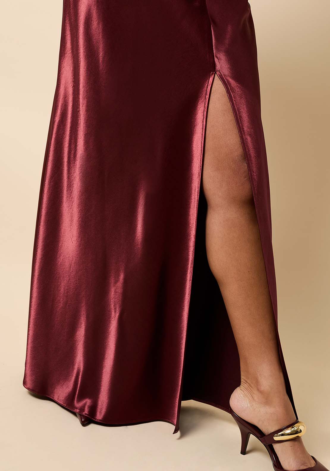 Satin Maxi Skirt - Burgundy