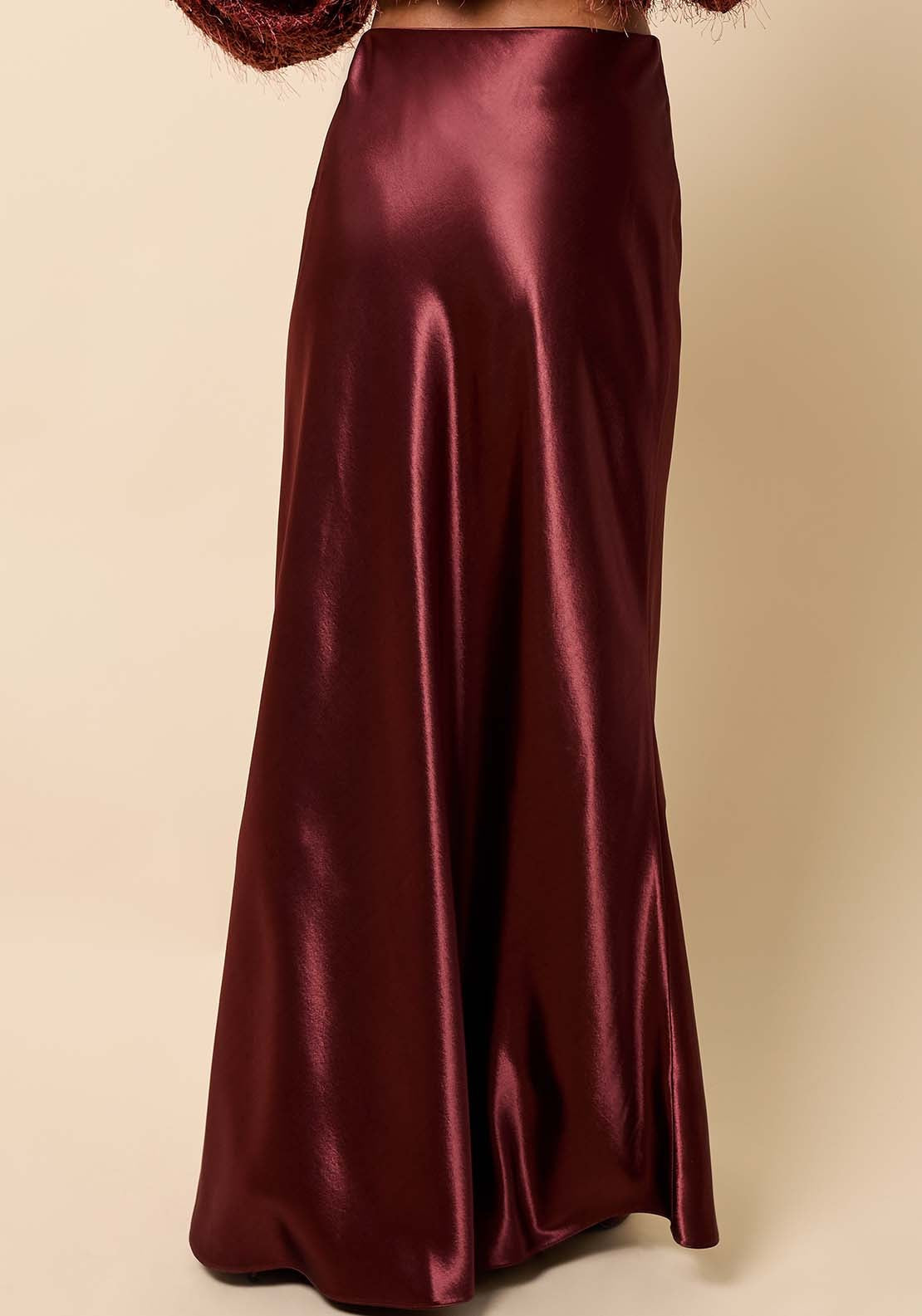 Satin Maxi Skirt - Burgundy