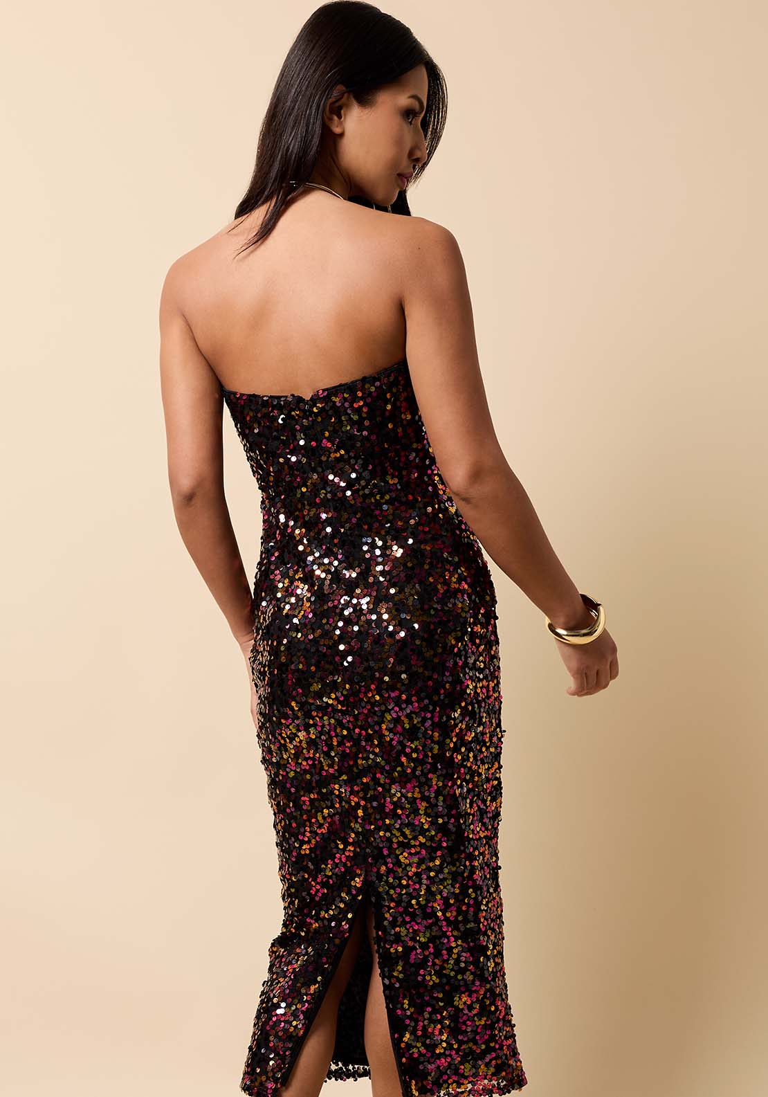 Bandeau Midi Dress - Burgundy Sequin